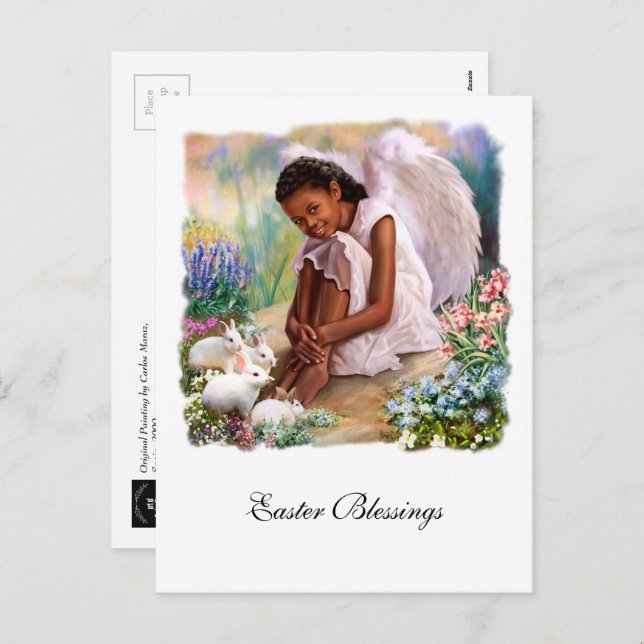 Easter Blessings. Little Angel with Bunnies Holiday Postcard (Front/Back)