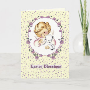Easter Blessings. Little Angel with Lamb Easter  Holiday Card