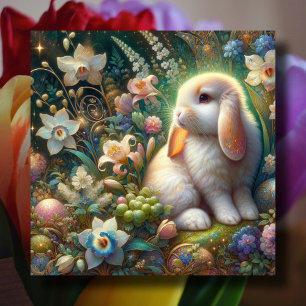 Easter Blessings Lop Eared Bunny Columbine Flowers Holiday Card