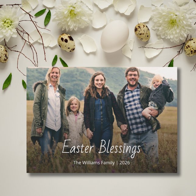 Easter Blessings Modern Christian Family Photo  Holiday Card (Creator Uploaded)