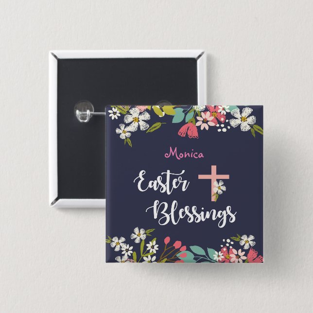 Easter Blessings of Risen Christ Flowers 15 Cm Square Badge (Front & Back)