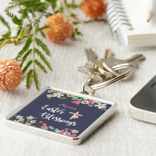 Easter Blessings of Risen Christ Flowers Key Ring