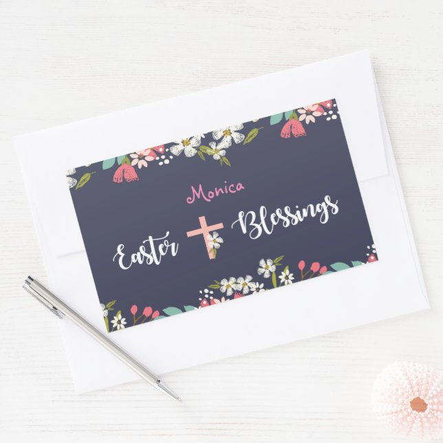 Easter Blessings of Risen Christ Flowers Rectangular Sticker (Envelope)