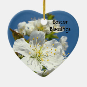 Easter Blessings oranments Blue Sky Cherry Blossom Ceramic Ornament