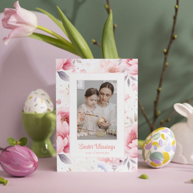 Easter Blessings | Pink Flowers Pattern | Easter Holiday Card (Creator Uploaded)