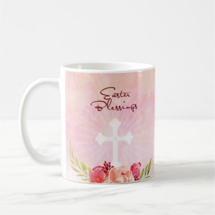Easter Blessings Pink Flowers with Cross Coffee Mug