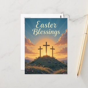 Easter Blessings Religious Crosses Blue Sky  Postcard