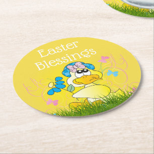 Easter Blessings Round Paper Coaster