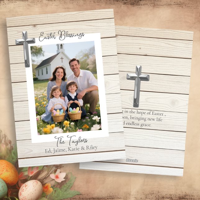 Easter Blessings Rustic Wood Personalized Photo    Holiday Card (Creator Uploaded)