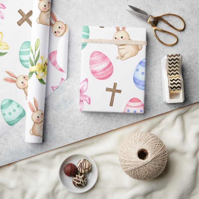 Easter Blessings – Seamless Bunny & Cross Pattern Wrapping Paper (Crafts)