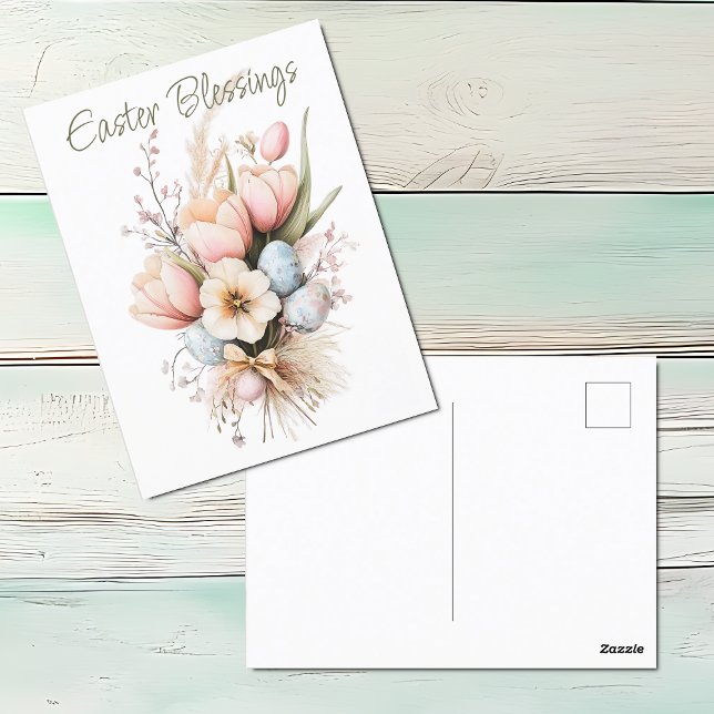 Easter Blessings Tulip Boquet Holiday Postcard (Easter Blessings Pastel Tulip Bouquet Postcard)