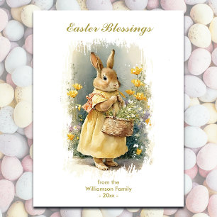 Easter Blessings Vintage Bunny Rabbit Custom Text Holiday Postcard