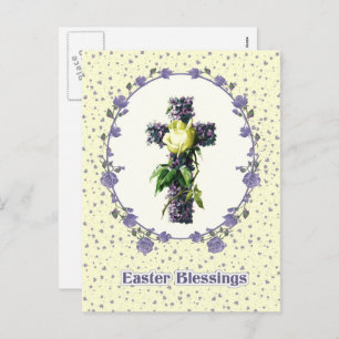 Easter Blessings. Vintage Floral Cross Religious  Holiday Postcard