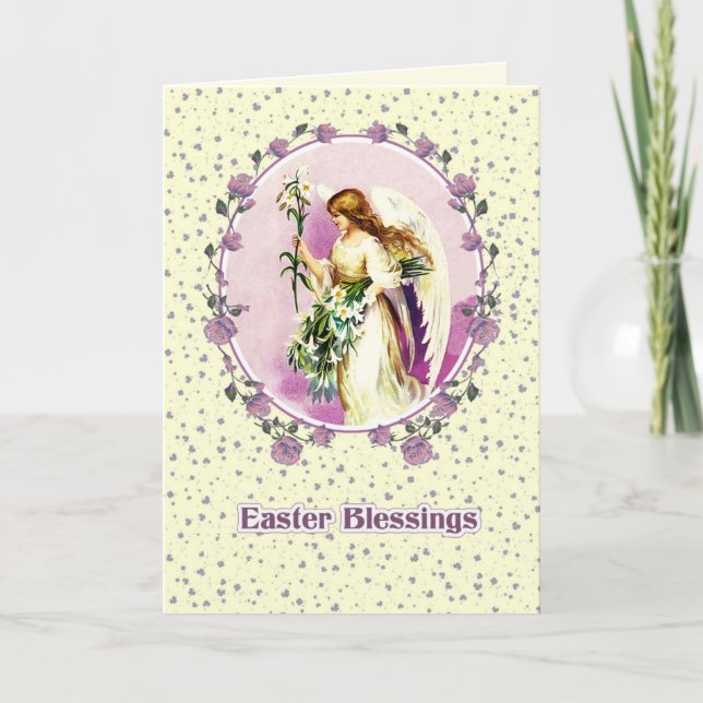 Easter Blessings. Vintage Praying Angel  Holiday Card (Front)