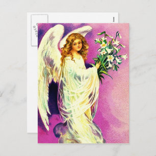 Easter Blessings. Vintage Praying Angel Religious  Holiday Postcard