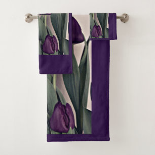Easter Blessings with Tulips Flowers in Purple Bath Towel Set