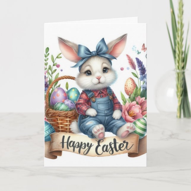 Easter Blossom Bunny Holiday Card (Front)