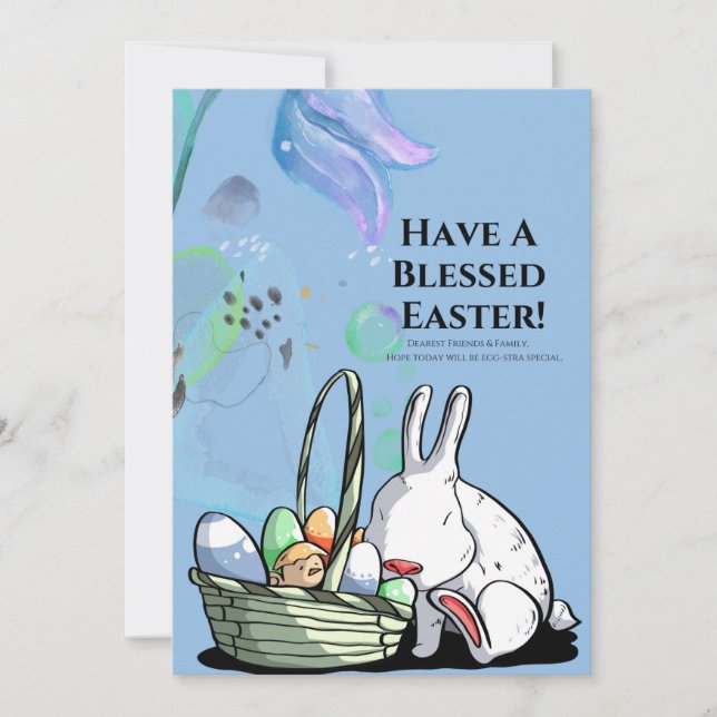 Easter Blue Watercolor Background Holiday Card (Front)