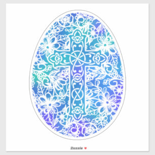 Easter Blue Watercolor Cross Egg 