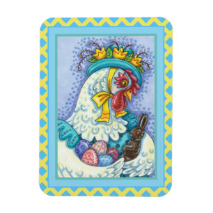 EASTER BONNET AND EGGS, SPRING CHICKEN Colorful Magnet