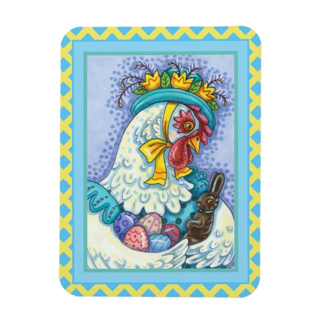 EASTER BONNET AND EGGS, SPRING CHICKEN Colorful Magnet (Vertical)