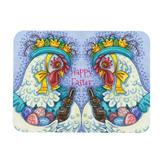 EASTER BONNET AND EGGS, SPRING CHICKEN Colourful Magnet (Horizontal)