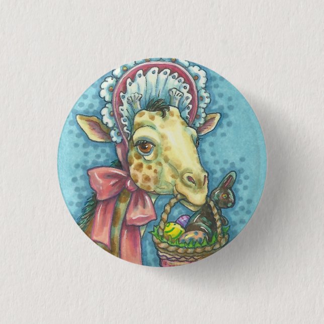 EASTER BONNET GIRAFFE BUTTON Round (Front)