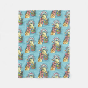 EASTER BONNET GIRAFFE, SPRING, FLEECE BLANKET SM