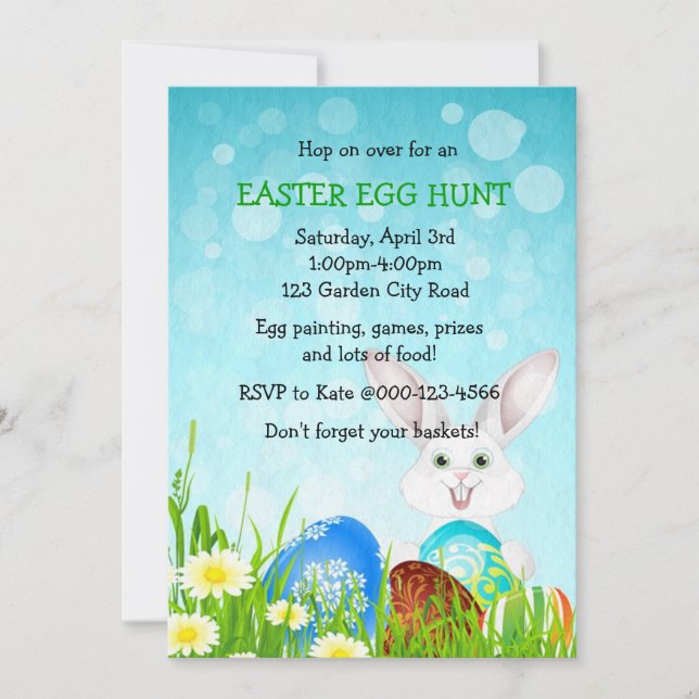 Easter Bonny & Eggs Egg Hunt Party Invite (Front)