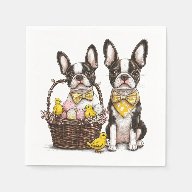 Easter Boston Terrier Dogs Napkin (Front)