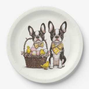 Easter Boston Terrier Dogs Paper Plate