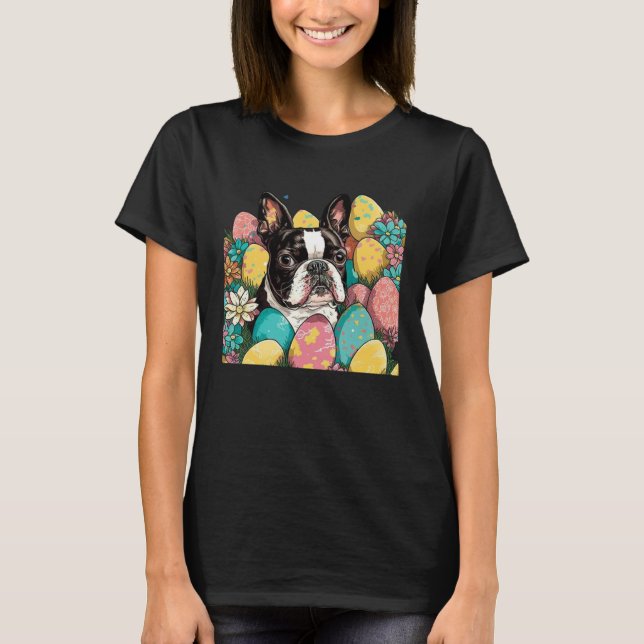 Easter Boston Terrier Spring Flower Dog  Paint Spl T-Shirt (Front)