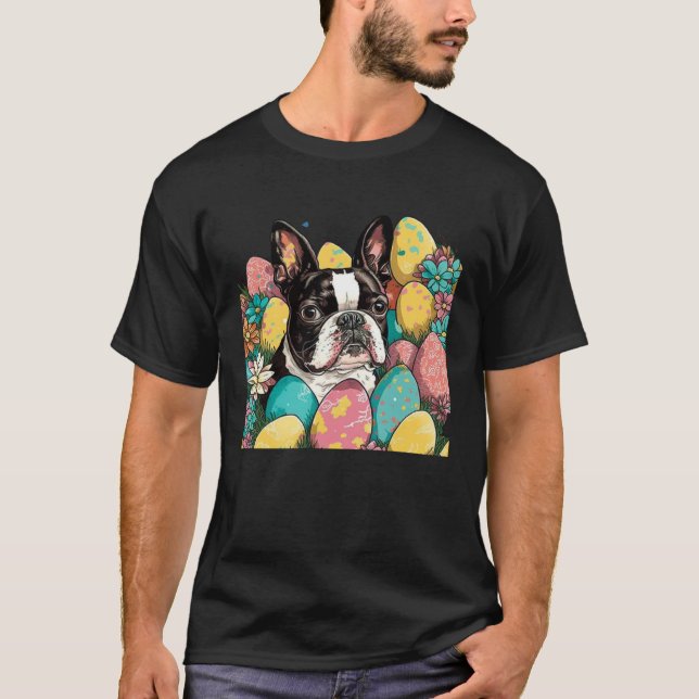 Easter Boston Terrier Spring Flower Dog  Paint Spl T-Shirt (Front)
