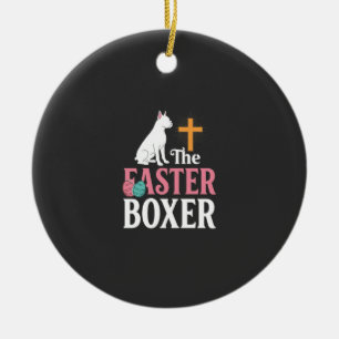 Easter Boxer Dog Vintage Engraving Shirt Ceramic Ornament