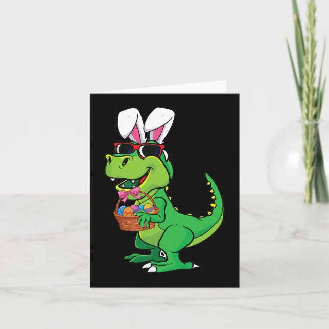 Easter Boy T-rex Fun Bunny Dinosaur Eggs Basket Ki Card (Front)