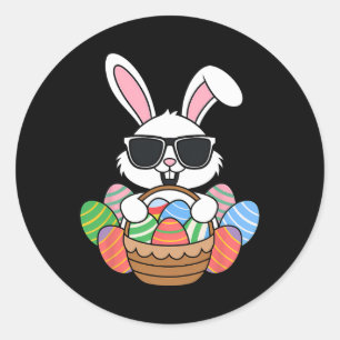 Easter Boys Girls Kids Toddler Bunny Rabbit Egg Hu Classic Round Sticker