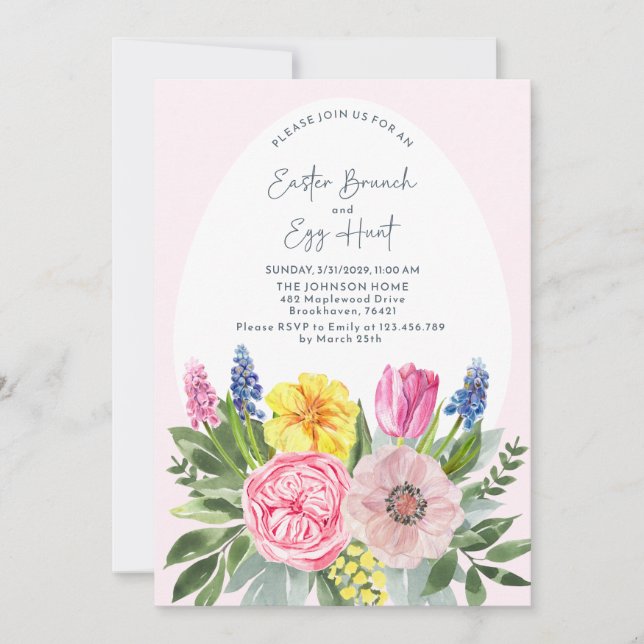 Easter Bruch and Egg Hunt Watercolor, Egg  Invitation (Front)
