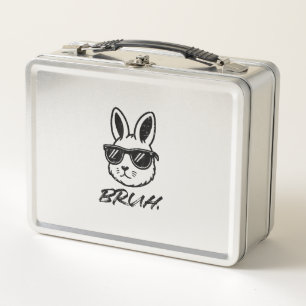 Easter Bruh Bunny Sunglasses Funny Meme Men Boys K Metal Lunch Box