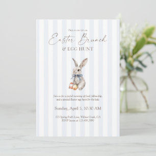 Easter Brunch and Egg Hunt Blue Stripe Bunny  Invitation