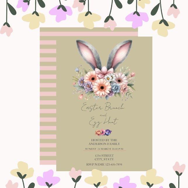 Easter Brunch And Egg Hunt Bunny Ears Green Invitation (Creator Uploaded)