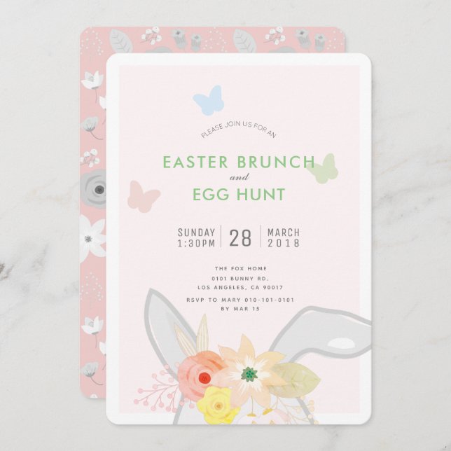 Easter Brunch and Egg Hunt Bunny Ears Invitation (Front/Back)
