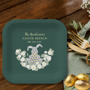 Easter Brunch and Egg Hunt Bunny Floral Paper Plate