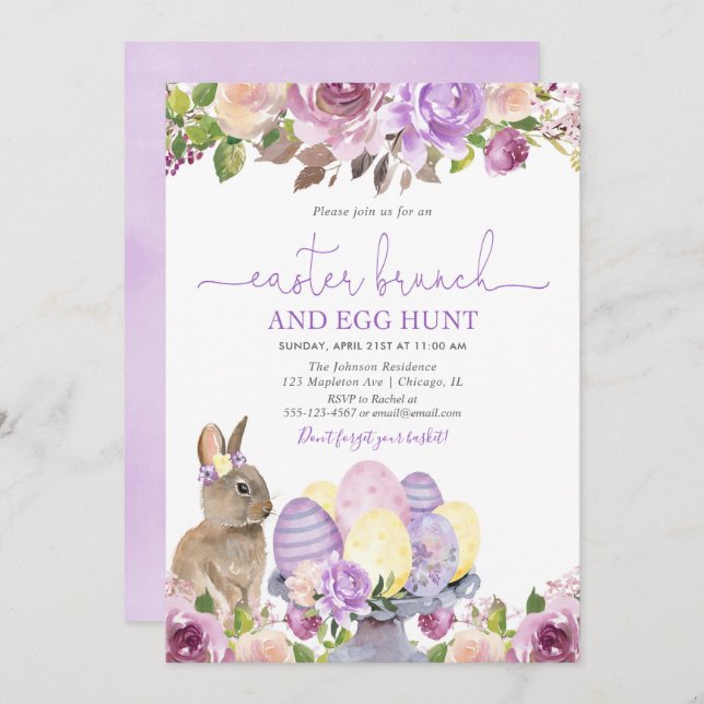 Easter brunch and egg hunt bunny invitation (Front/Back)