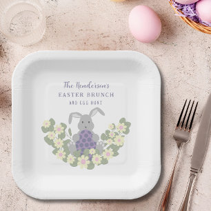 Easter Brunch and Egg Hunt Bunny Spring Floral Paper Plate