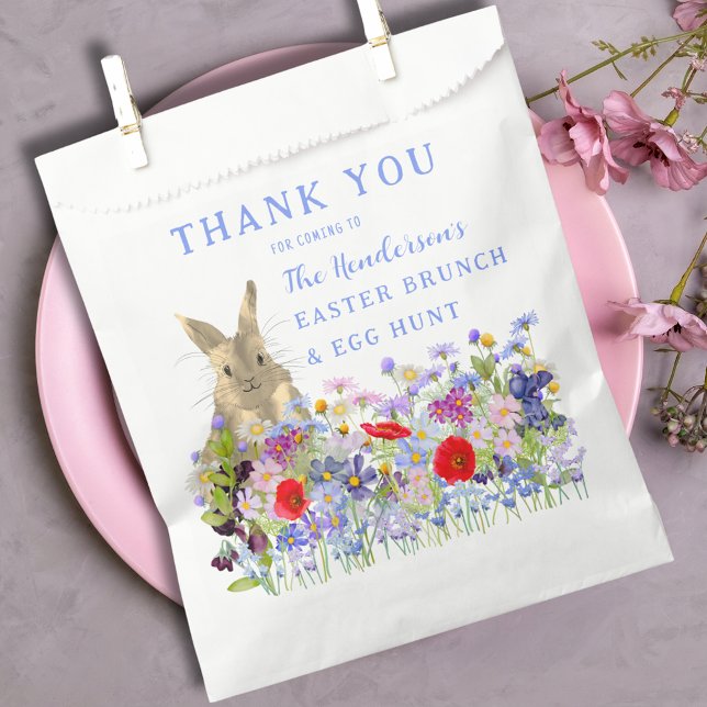 Easter Brunch and Egg Hunt Custom Thank You Favour Bag (Easter brunch and egg hunt floral custom thank you favor bags watercolor wildflowers and cute bunny )
