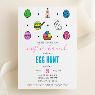 Easter Brunch and Egg Hunt Line Icons Easter Party Invitation