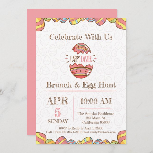 Easter Brunch and Egg Hunt Party Invitation. Invitation (Front/Back)