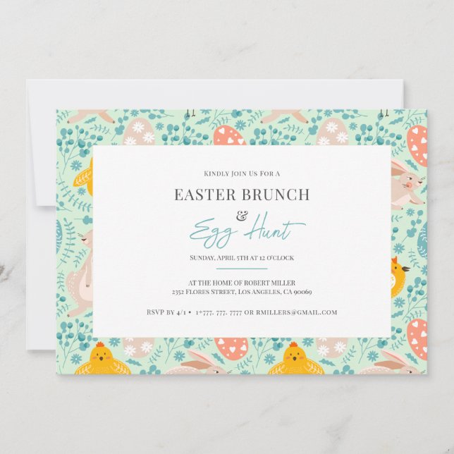 Easter brunch and egg hunt pattern invitation (Front)