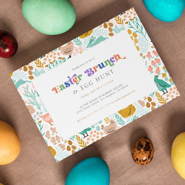 Easter brunch and egg hunt retro typography invitation (Creator Uploaded)