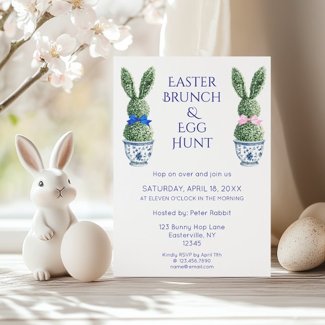 Easter Brunch and Egg Hunt Toile De Jouy Bunny Invitation (Creator Uploaded)